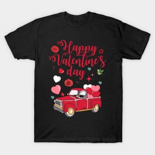 Red Car With Hearts Happy Valentine's Day T-Shirt